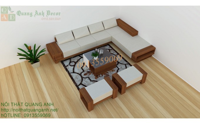 Bàn ghế sofa gỗ góc đẹp cho phòng khách hiện đại SFG118