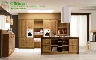 Mẫu tủ bếp đảo gỗ Sồi Nga TND03