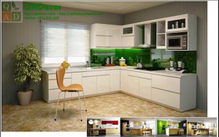 Tủ bếp gỗ màu trắng góc chữ L - TBG01