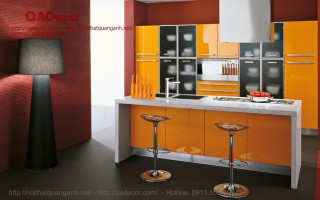 Mẫu tủ bếp đảo gỗ Acrylic TBA901